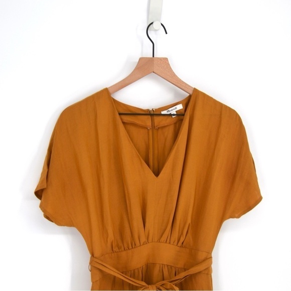 Madewell Linen Blend Dolman Sleeve Tie Waist Midi Dress in Mustard Women's 0 - Picture 3 of 8